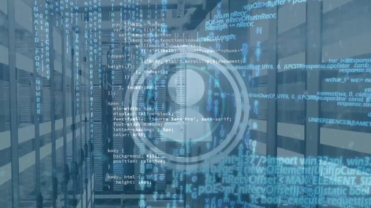 Animerede ikoner og databehandling over serverrum
