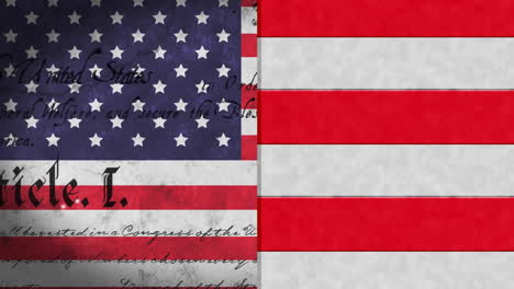 animation of stars and stripes of american flag and declaration of independence