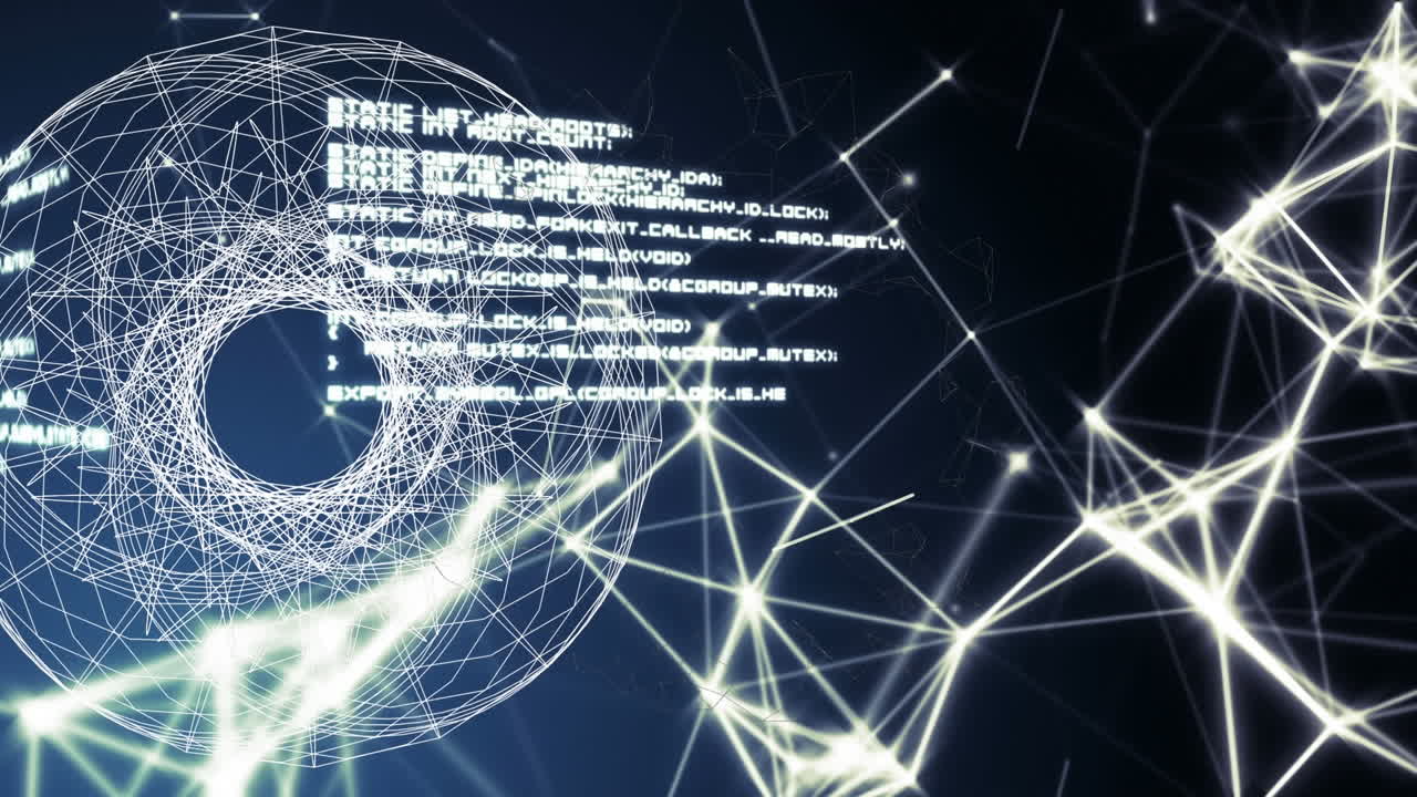 블랙 배경 위의 연결 네트워크와 데이터 처리의 애니메이션