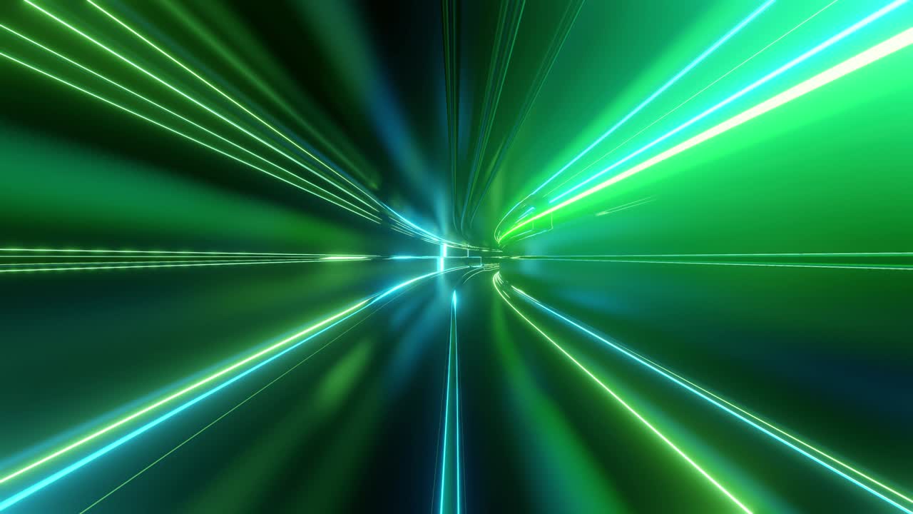 un túnel de alta tecnología abstracto en bucle de 4k con luces de neón, la cámara vuela a través del túnel, las luces de neon azul-verde parpadean. fondo de ciencia ficción al estilo de cyberpunk o futuro de alta tecnología. fondo 11