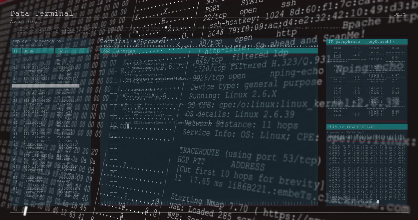 Åpner dataterminal og fyller ut brukergrensesnittet mens s3decrypt distribueres