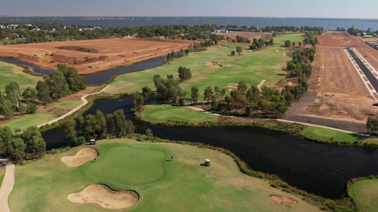 Yarrawonga, Victoria, Australia - 3 March 2023: Over golf course showing new housing and residential stage at Silverwoods Yarrawonga