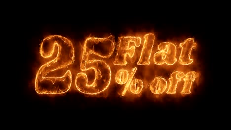 flat 25% percent off word hot animated burning realistic fire flame loop.