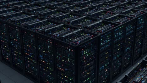 a high-density server farm showcasing cutting-edge technology, featuring rows of powerful data servers illuminated by colorful leds in a modern data center environment