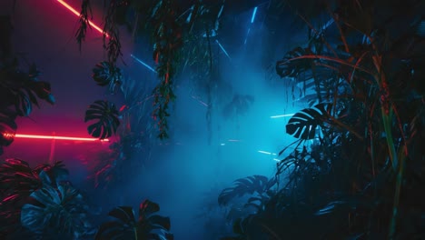 tropical plants with neon lights