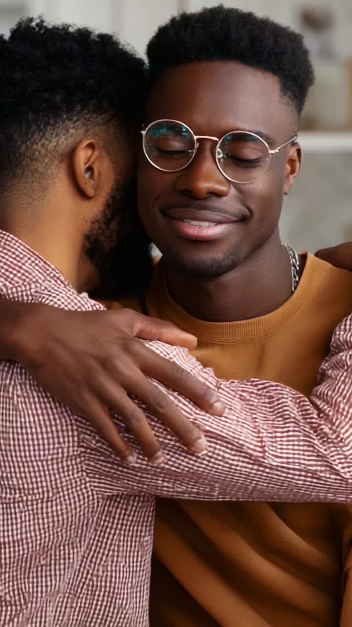 A Heartwarming Moment of Connection: Two Friends Sharing a Warm Embrace, Capturing the Essence of Friendship, Trust, and Joy in a Relaxed Environment