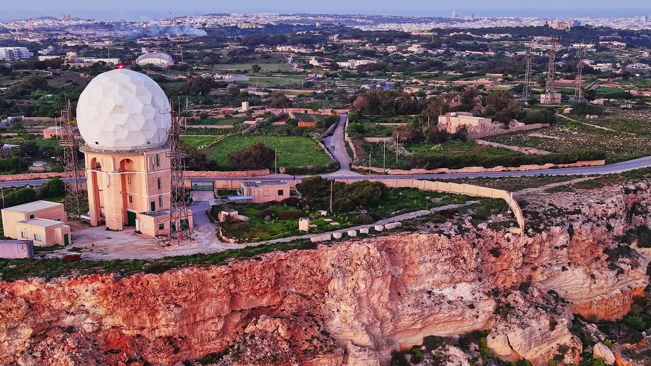 Views of a weather station in Malta with fields and roads nearby