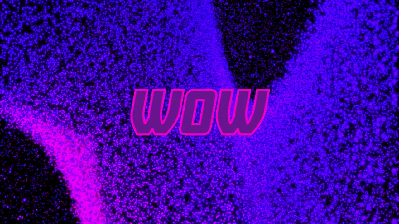 Wow text animation over vibrant purple and pink abstract background