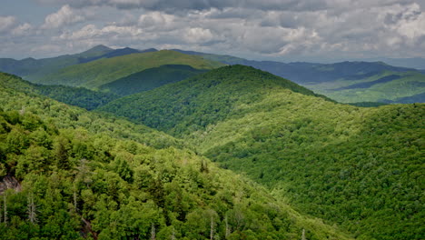 sweeping drone footage over the fog-drenched smoky mountain wilderness during rainfall