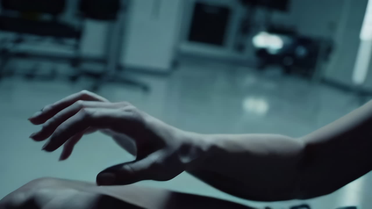 Woman with Headphones and Hands on Knees