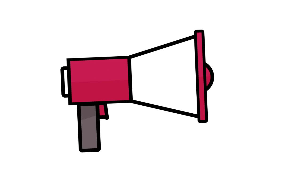 Loudspeaker protest civil unrest symbol or icon, 2d flat animation loop red
