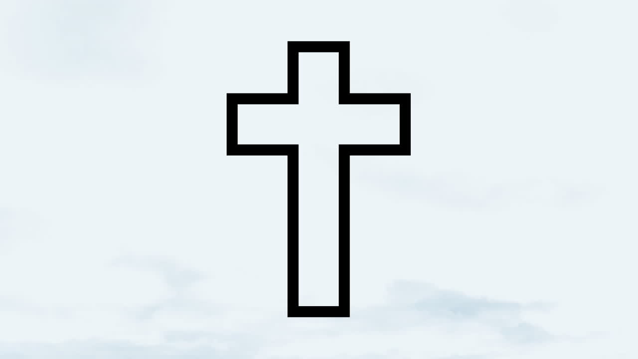 파란 구름 위 에 있는 그리스도인 십자가 의 검은 윤 ⁇  의 애니메이션