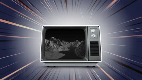 television with a river and mountains on its screen