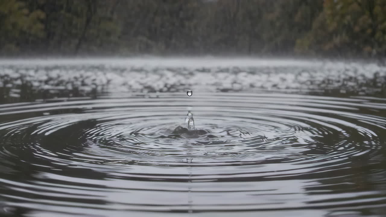 Water Drop Splash in a Pond on a Rainy Day