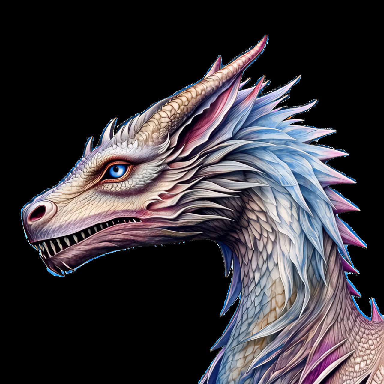 Sovrapposizione animata con arte fantasy di un maestoso drago, video 4K trasparente, canale alfa, ProRes 4444