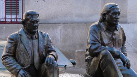 statues of rally legends reverter and coleman, ourense, spain