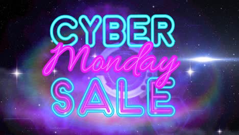 Animation-Des-Cyber-Monday-Sale-Textes-über-Dem-Weltraum