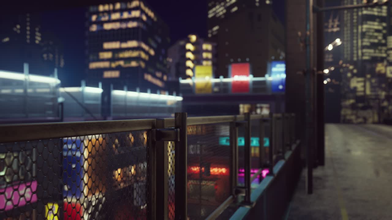 네온 조명 을 가진 일본 도시 의 야간 장면