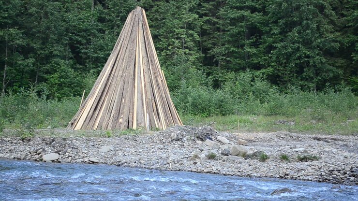 Fire on the coast of the mountain river. Fire, Ivan Kupala's holiday