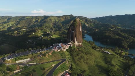 el penon de guatape, tourist attraction mountain in colombia, picturesque aerial drone landscape