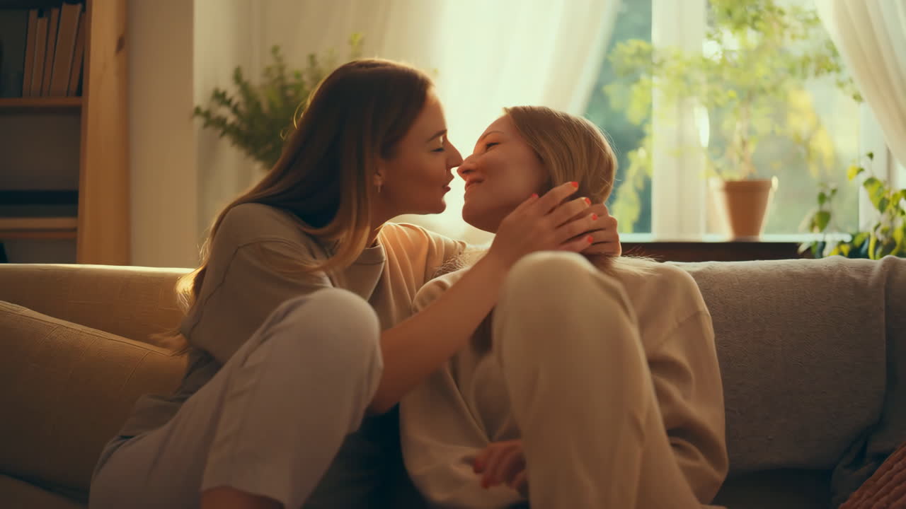 A Couple Sharing Tender and Affectionate Moments at Home