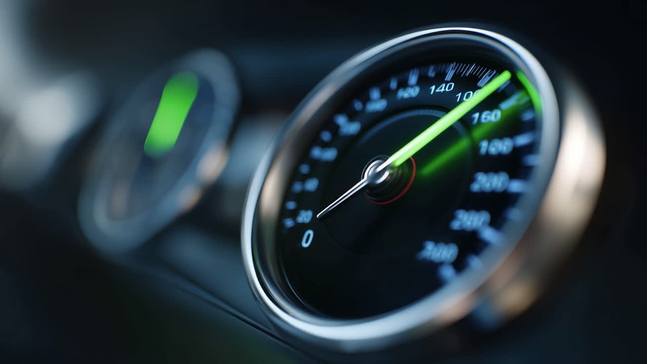 Digital Car Speedometer Showing Rapid Acceleration