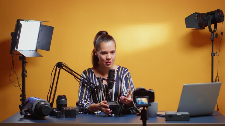 Influencer che recensisce una nuova testa fluida