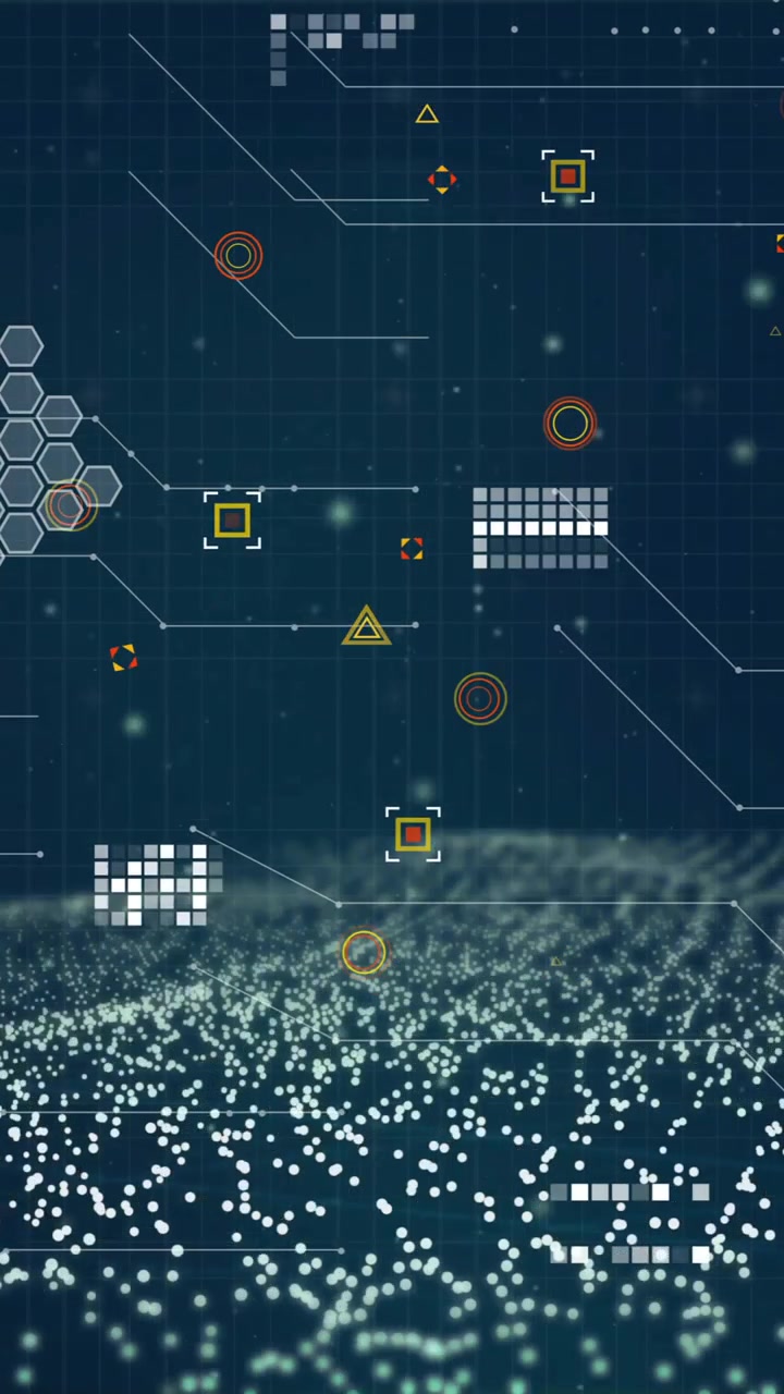 Animation of dna network of connections and spots on black background