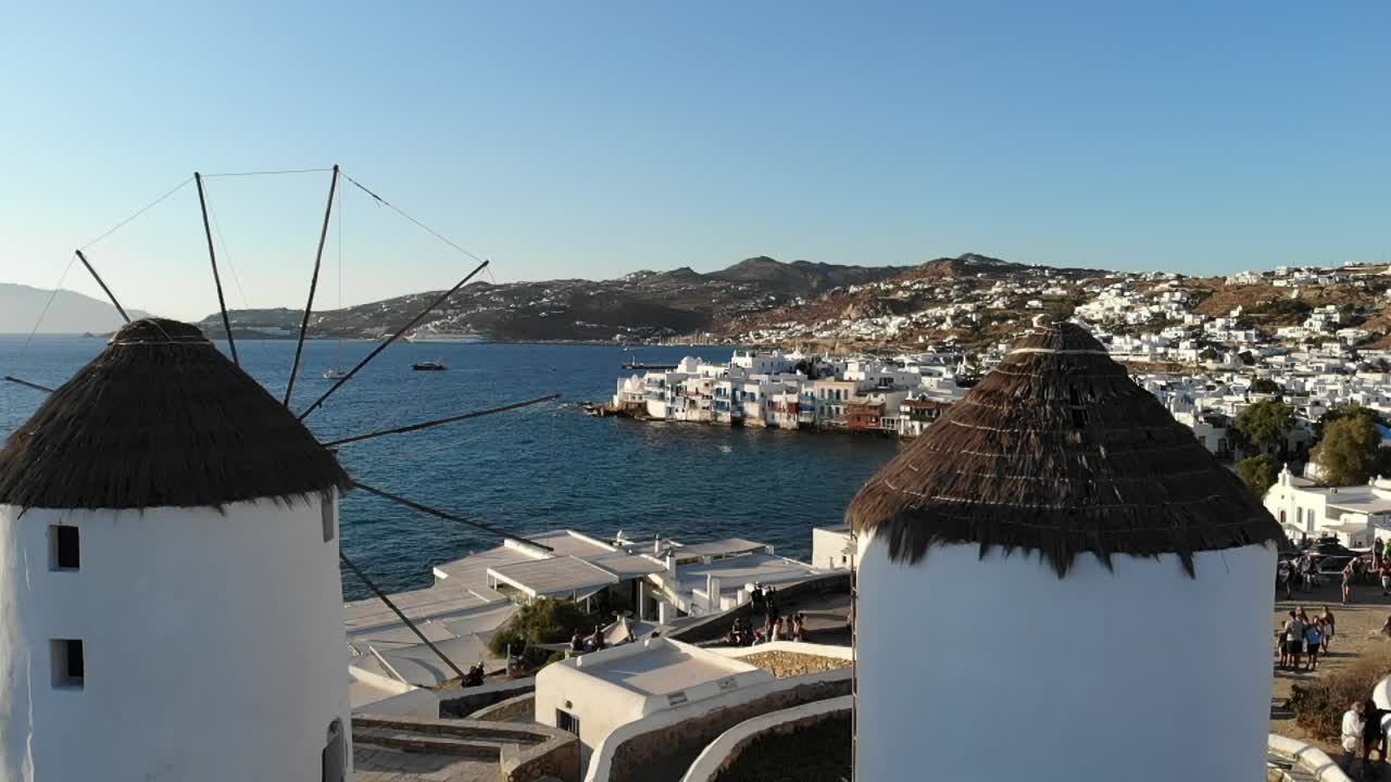 drone de molinos de viento de mykonos