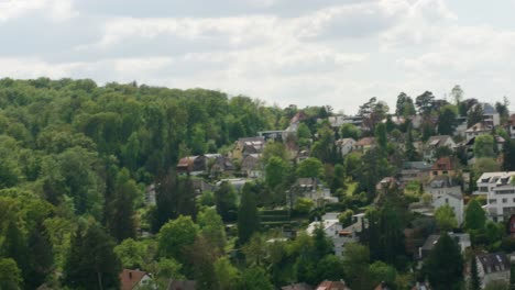 famous hilltop view of cityscape in stuttgart, baden wurttemberg, germany balvaria, europe, afternoon panning view angle