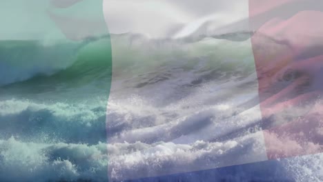 animation of flag of italy blowing over beach seascape