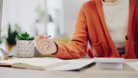 Remote-work,-accountant-and-hands-of-businesswoman