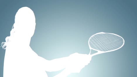 Animation-Der-Silhouette-Einer-Tennisspielerin-In-Aktion-Auf-Grauem-Hintergrund