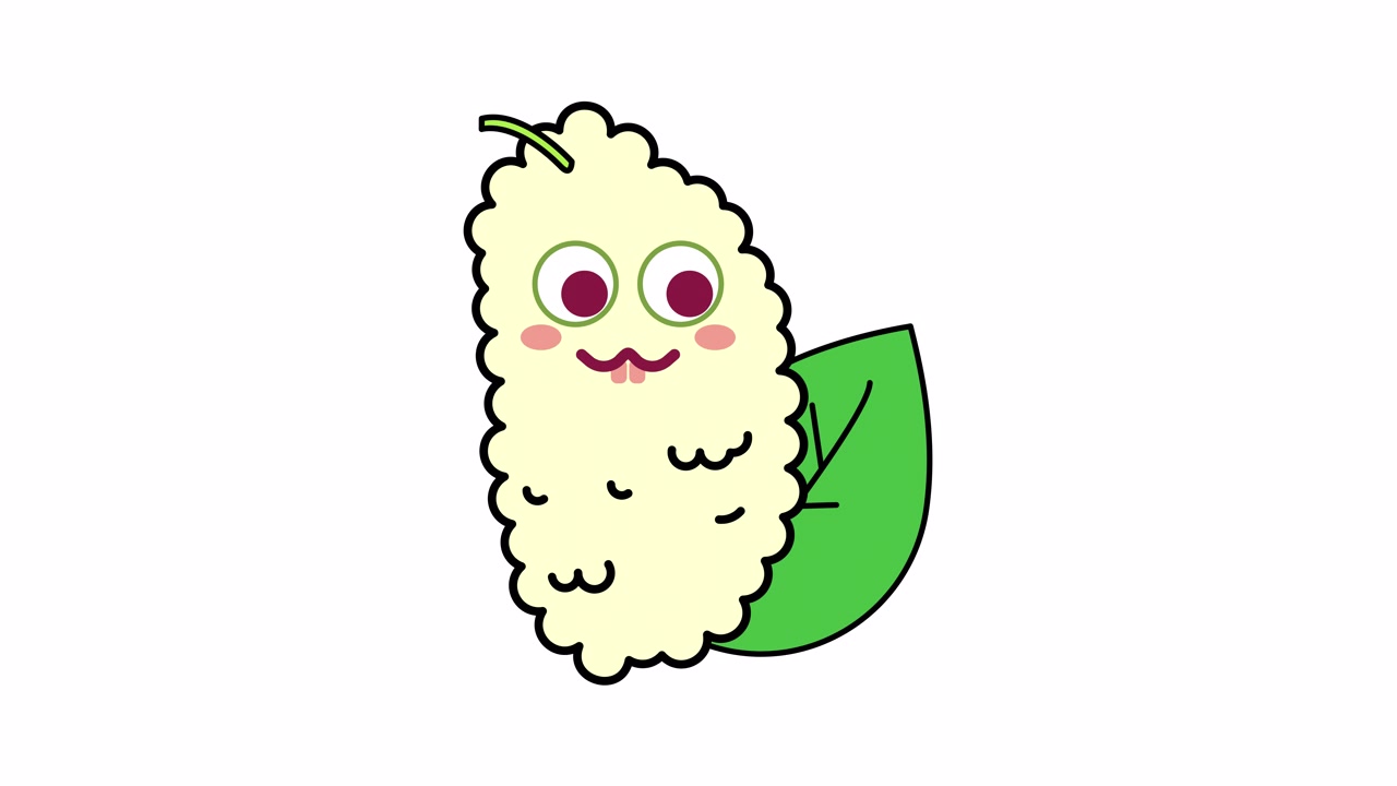 Animated Cartoon Mulberry Character Blinking on White Background