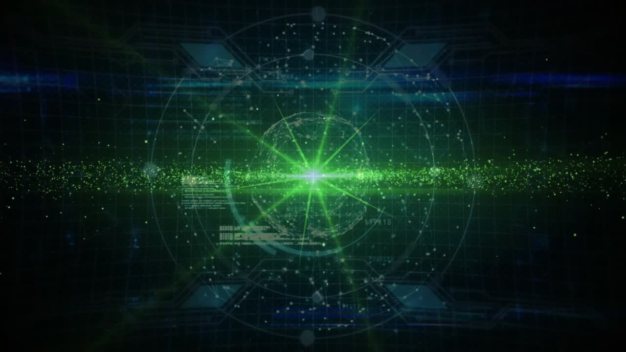 Faint green core appearing initiating particles emerging ring forming lines visualizing data flow