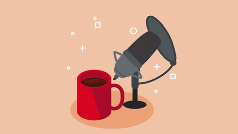 podcast microphone with coffee cup animation