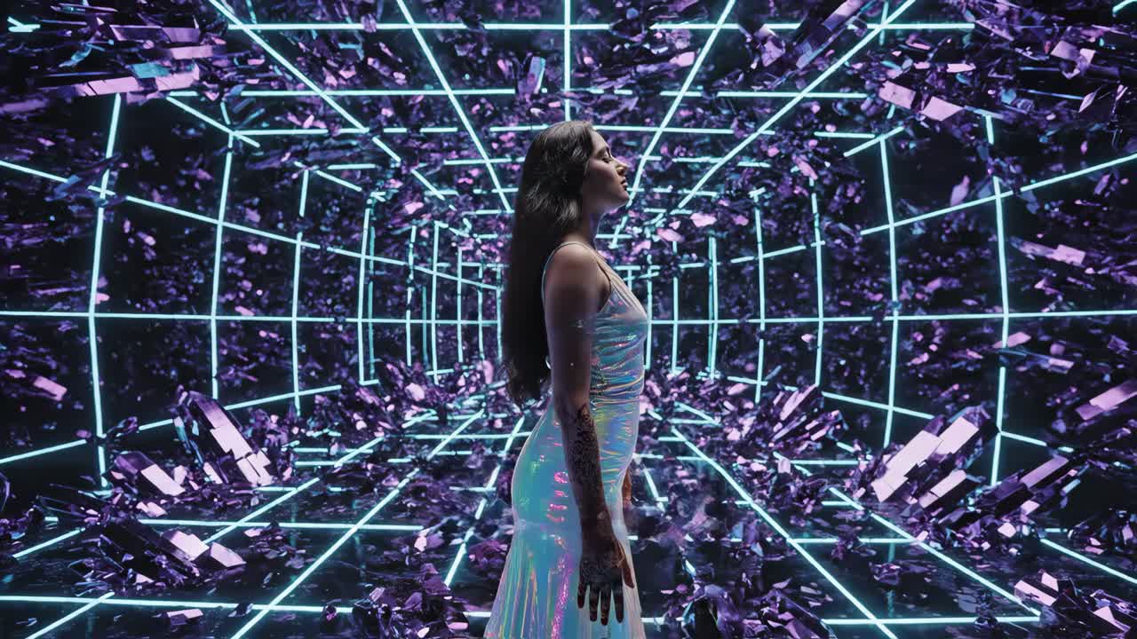 Abstract Holographic Digital Art with Woman