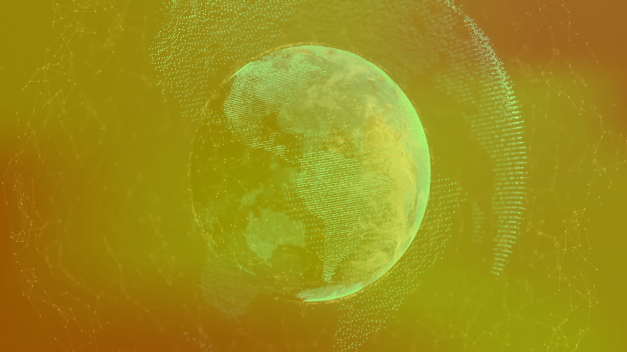 녹색 배경에 있는 지구로 연결된 네트워크의 애니메이션