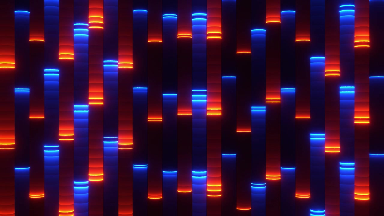 Футуристический абстрактный фон со светящимися синими и оранжевыми вертикальными полосами