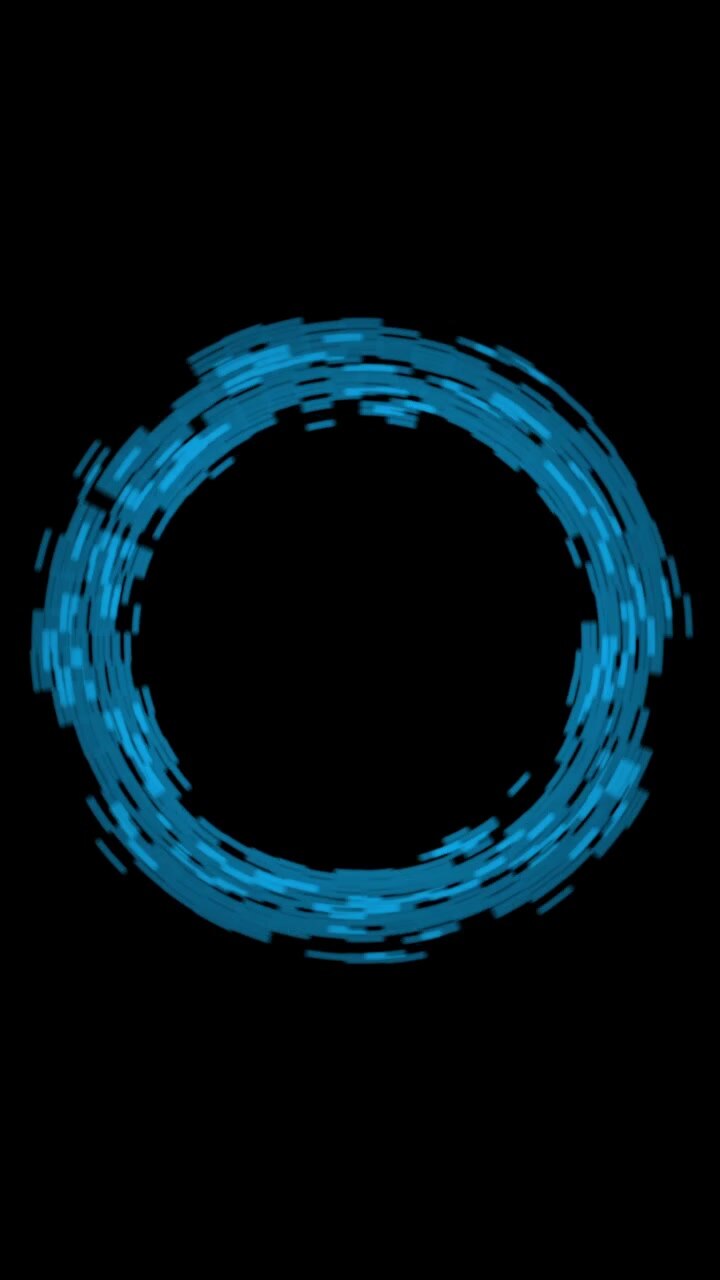 Glowing blue segmented ring with rotating curved arc strokes forming circular portal, vertical video HUD asset
