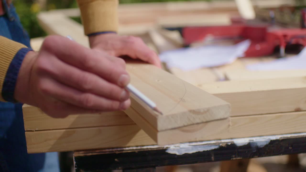 cierra mientras dibujas el patrón en la madera