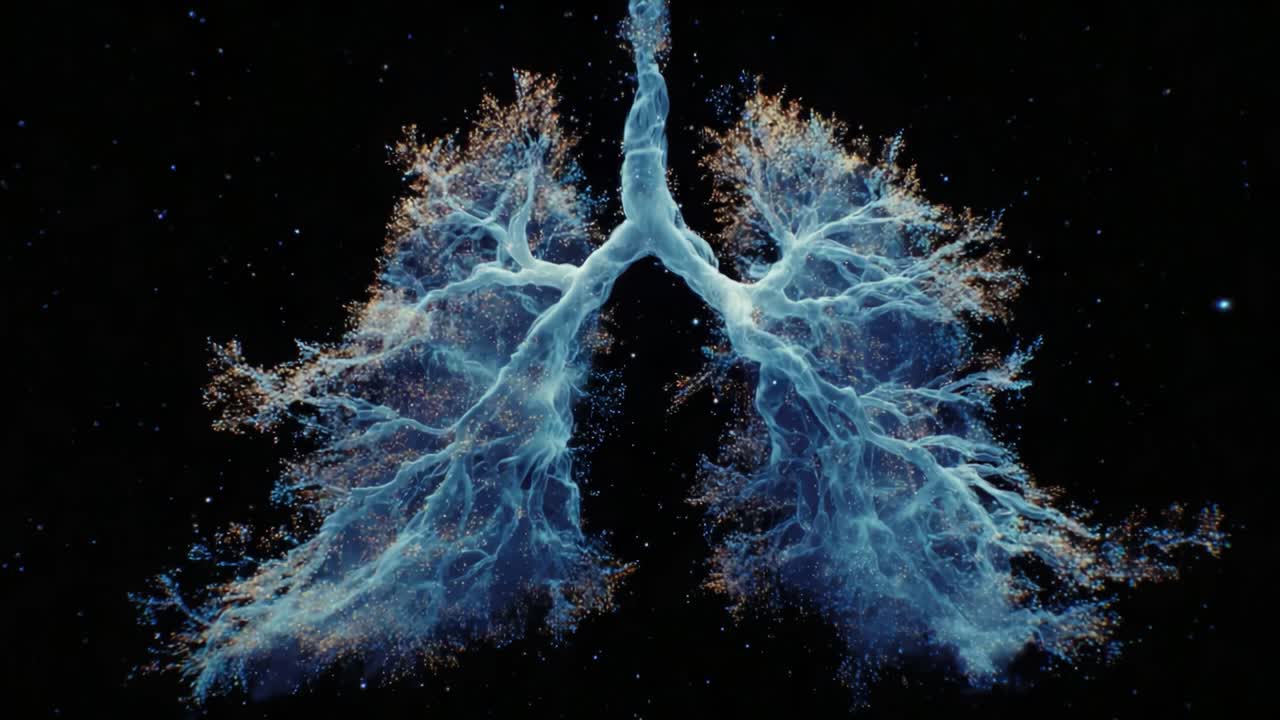 A Stunning Visualization of Lungs Made From Ethereal, Intricate Patterns Resembling Nature's Branching Structures and Their Connection to Breath and Life