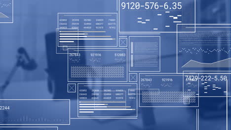 animation of data processing over work station in office