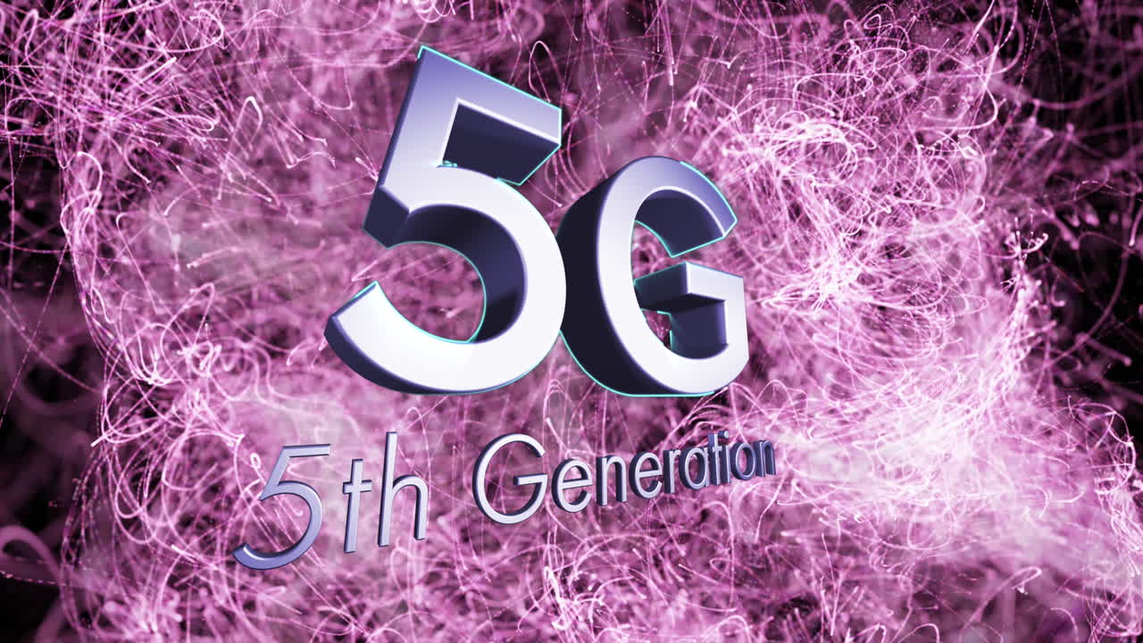 animación digital de texto 5g contra ondas digitales en fondo negro