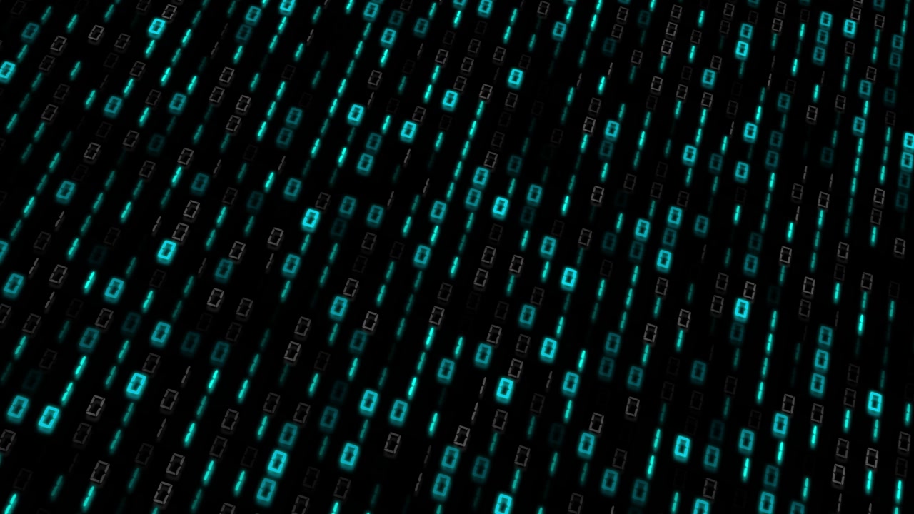 Glowing binary data stream visual with cyan numeric columns black background and futuristic