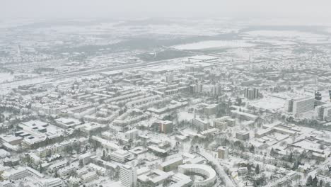 drone aerial of the university city göttingen after snow storm tristan in the winter of 2021