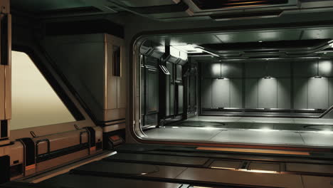 futuristic interior of spaceship corridor with light