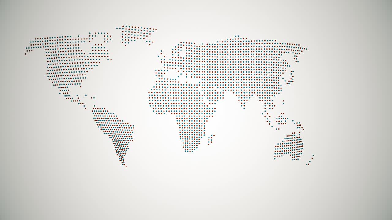 metamorfosis del mapa amorfo de la tierra en la superficie plana a partir de puntos, animación abstracta de la forma futura 4k