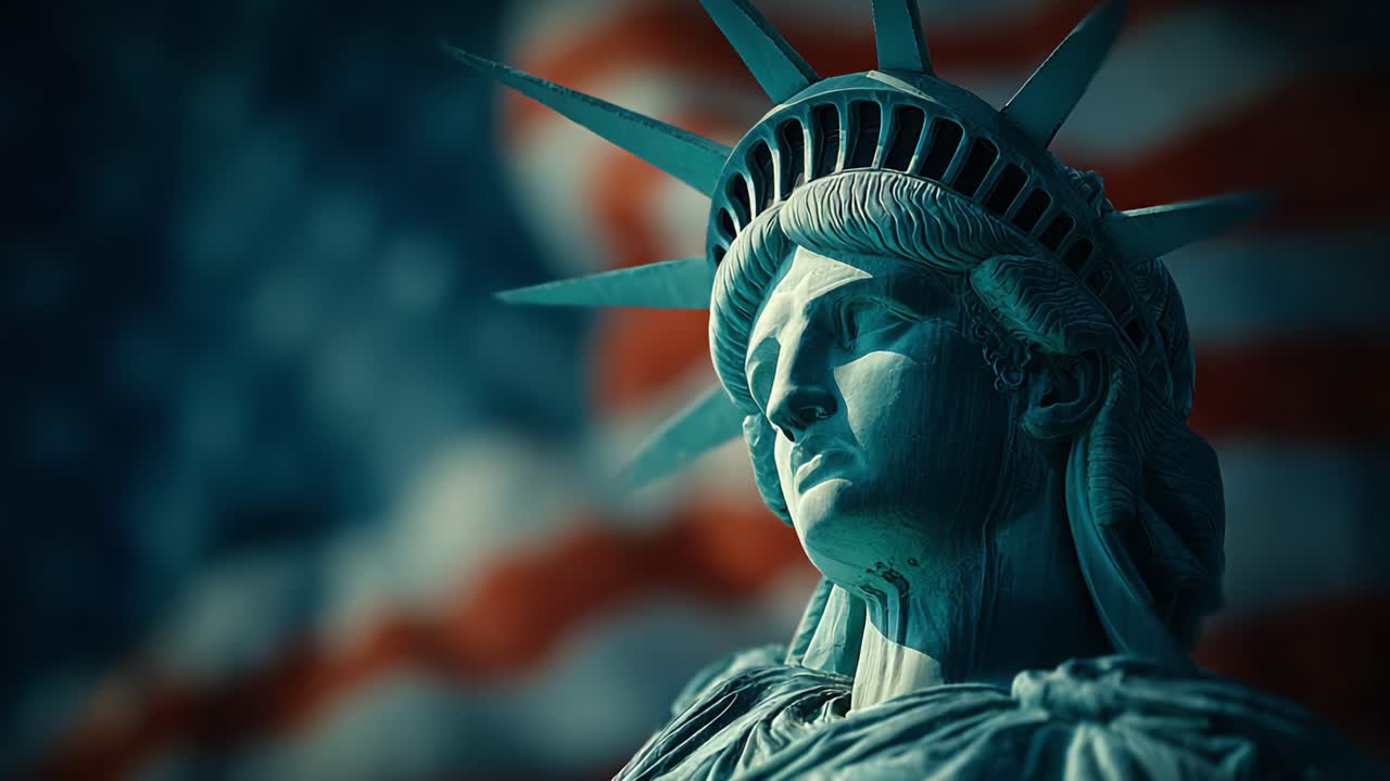 A Close-Up of a Majestic Symbol of Freedom Against a Background of the American Flag, Capturing the Essence of Liberty and Hope