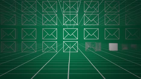 iconos de sobre y cuadrícula móvil sobre fondo verde